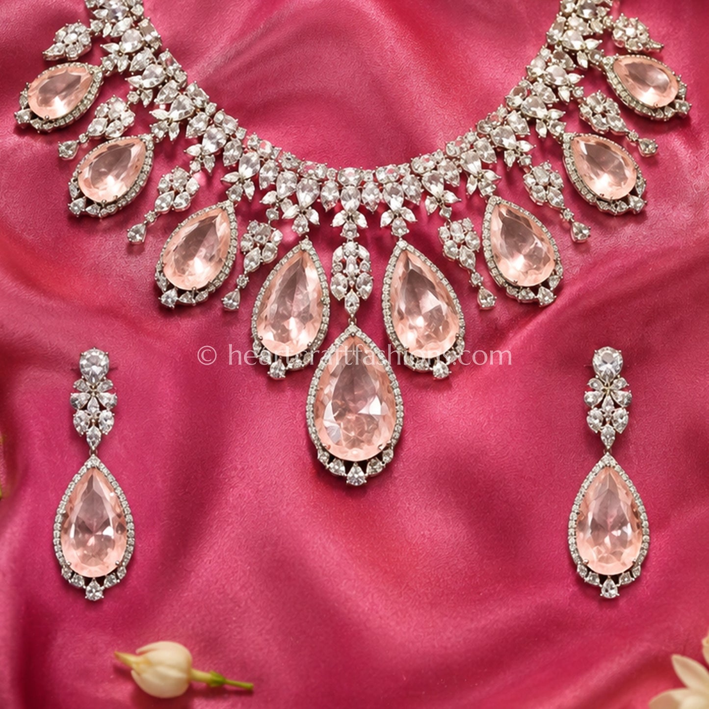 Rose Quartz Teardrop Zircon Set