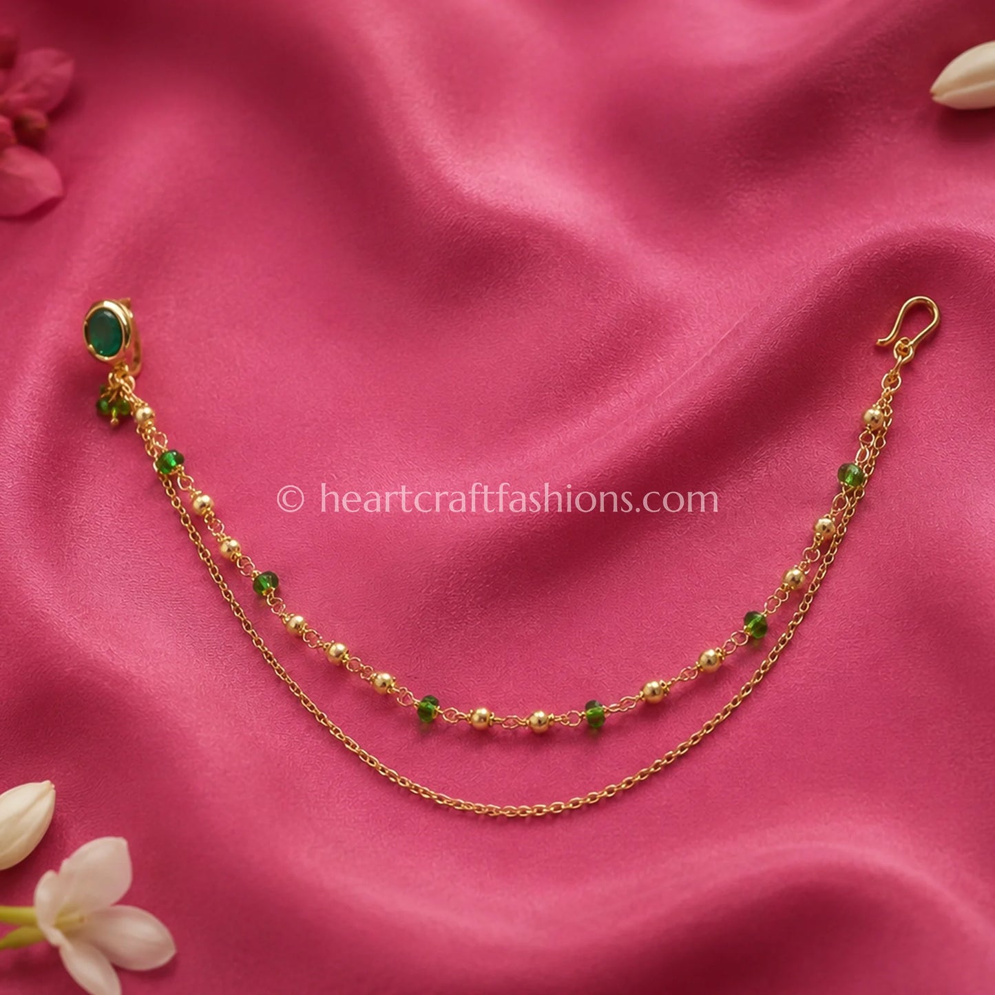 Round Emerald Heritage Kundan Press Nath with Layered Chain