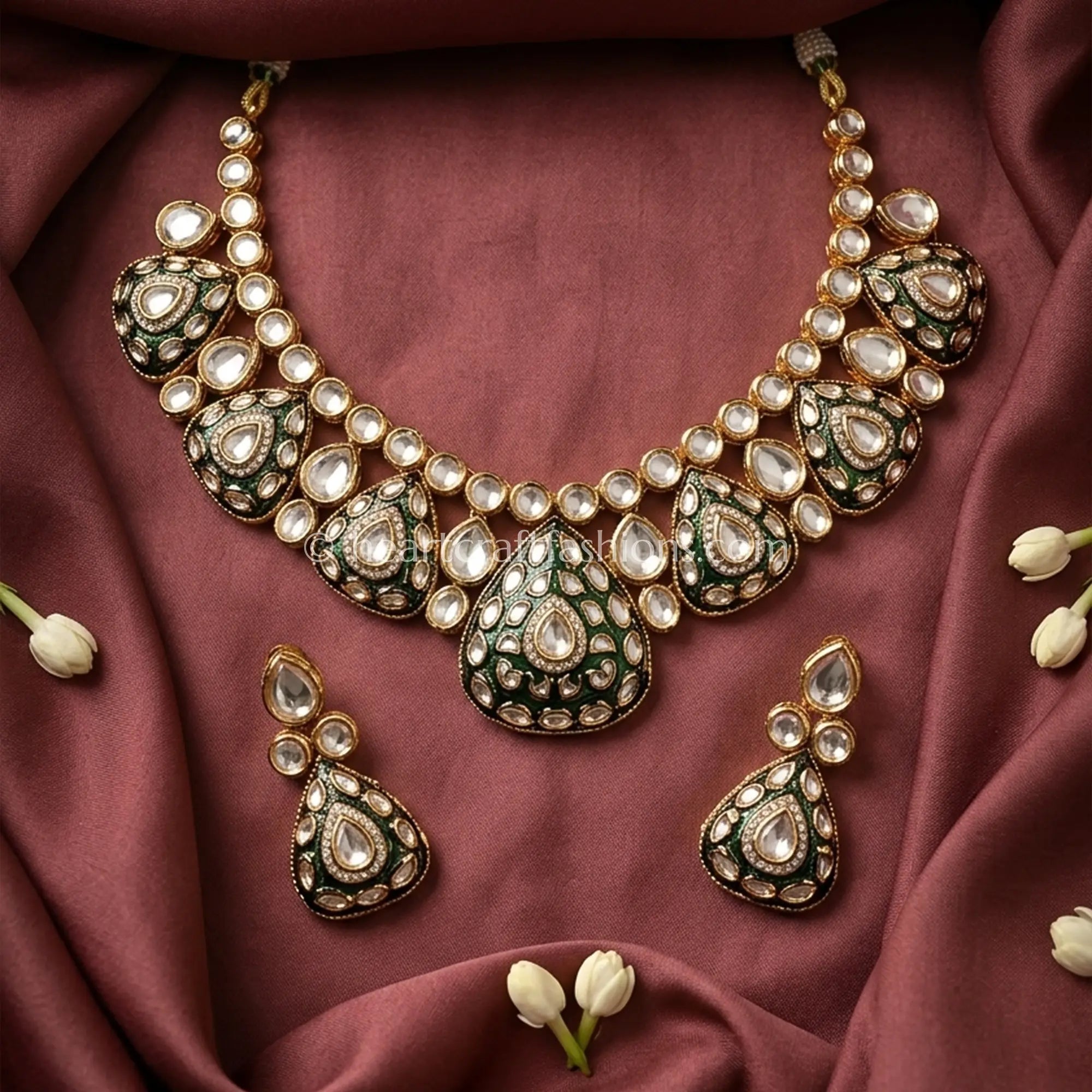Royal Bikaneri Kundan Emerald Drop Necklace Set