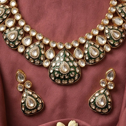 Royal Bikaneri Kundan Emerald Drop Necklace Set