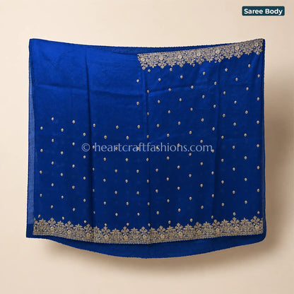 Royal Blue Designer Kora Silk Kolkata Zardosi Handwork Saree