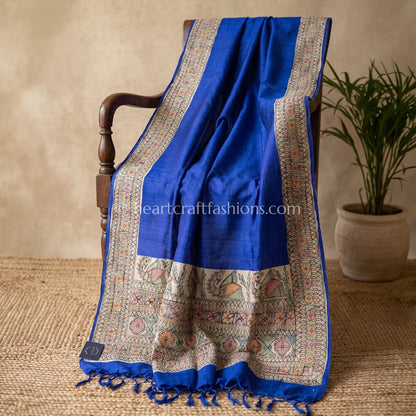 Royal Blue Hand Painted Madhubani Dupatta