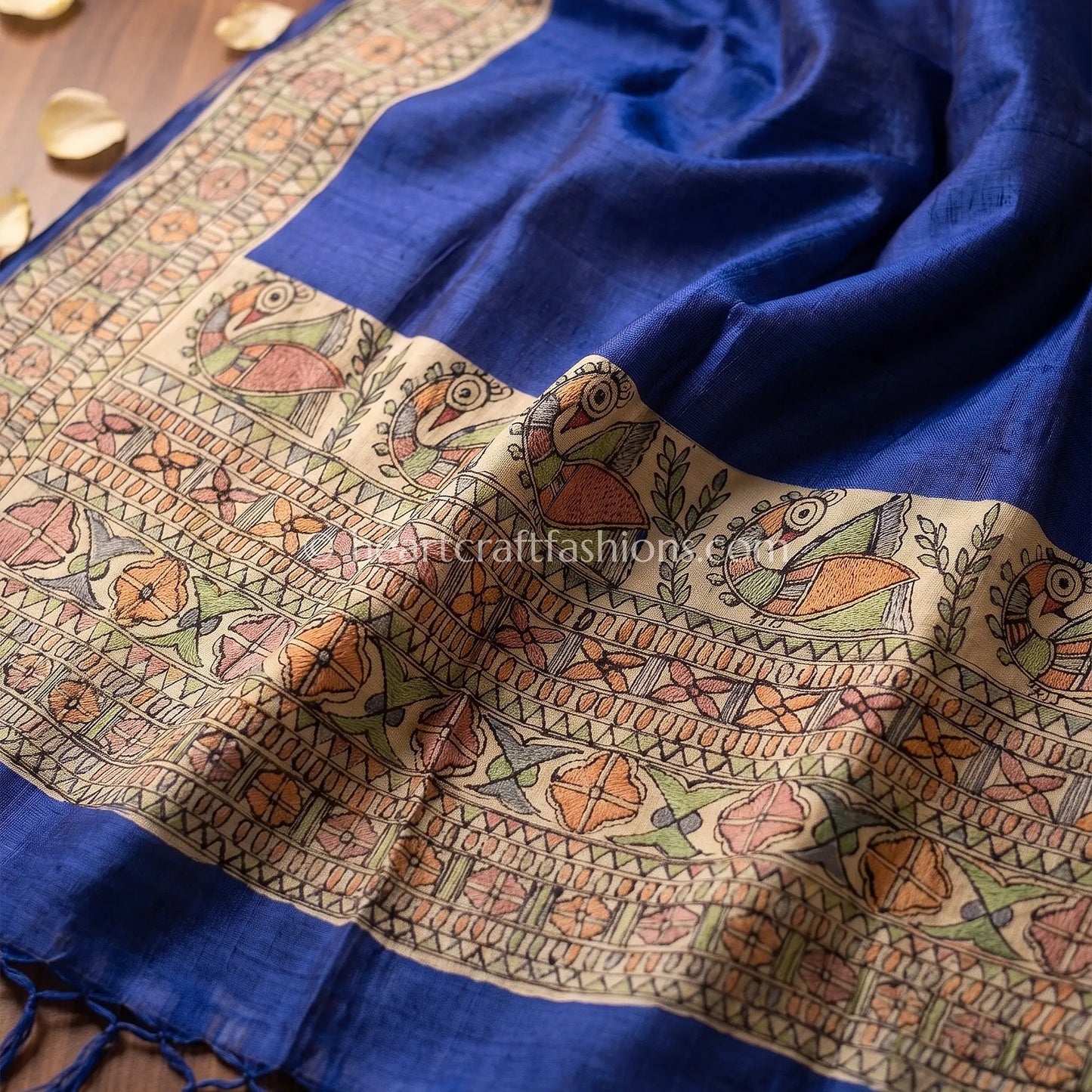 Royal Blue Hand Painted Madhubani Dupatta