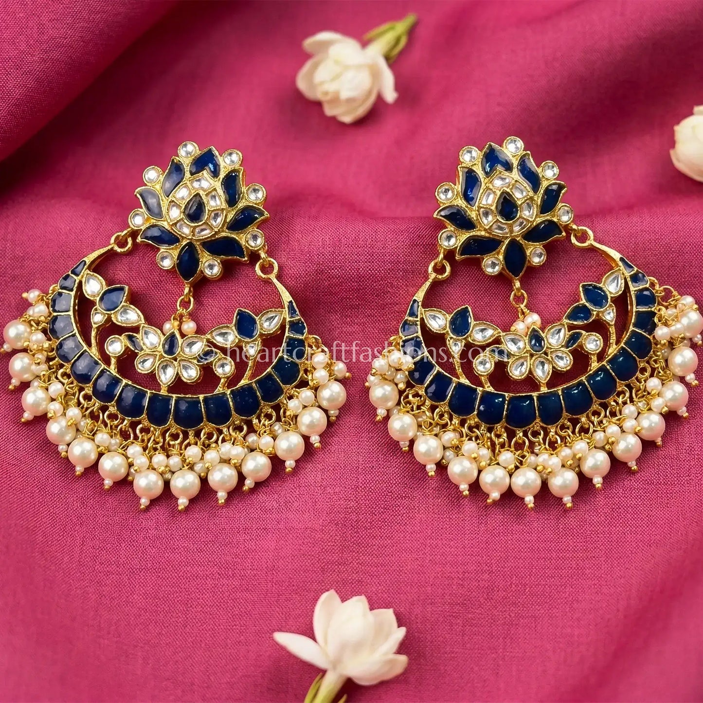Deep Royal Blue Jadau Pachi Chandbali