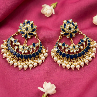 Deep Royal Blue Jadau Pachi Chandbali