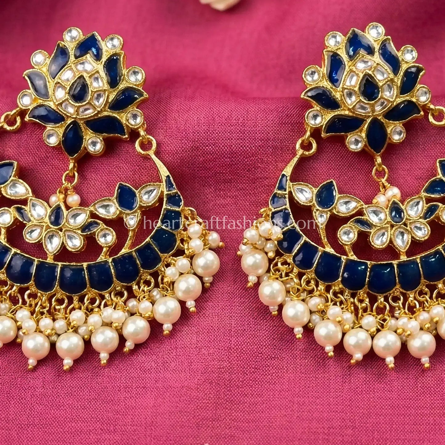 Deep Royal Blue Jadau Pachi Chandbali