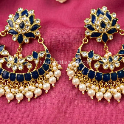 Deep Royal Blue Jadau Pachi Chandbali