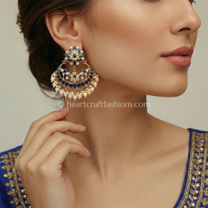 Deep Royal Blue Jadau Pachi Chandbali