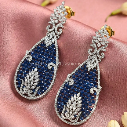 Royal Blue Teardrop Zircon Statement Earrings