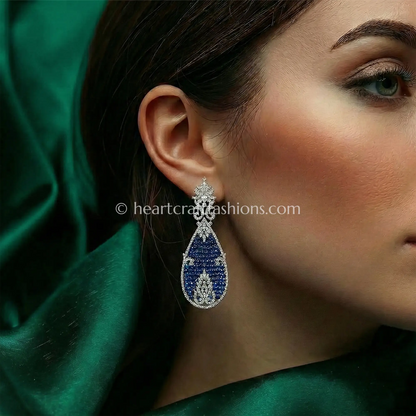 Royal Blue Teardrop Zircon Statement Earrings