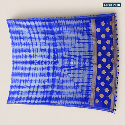 Royal Blue Tie-Dye Kora Silk Banarasi Saree