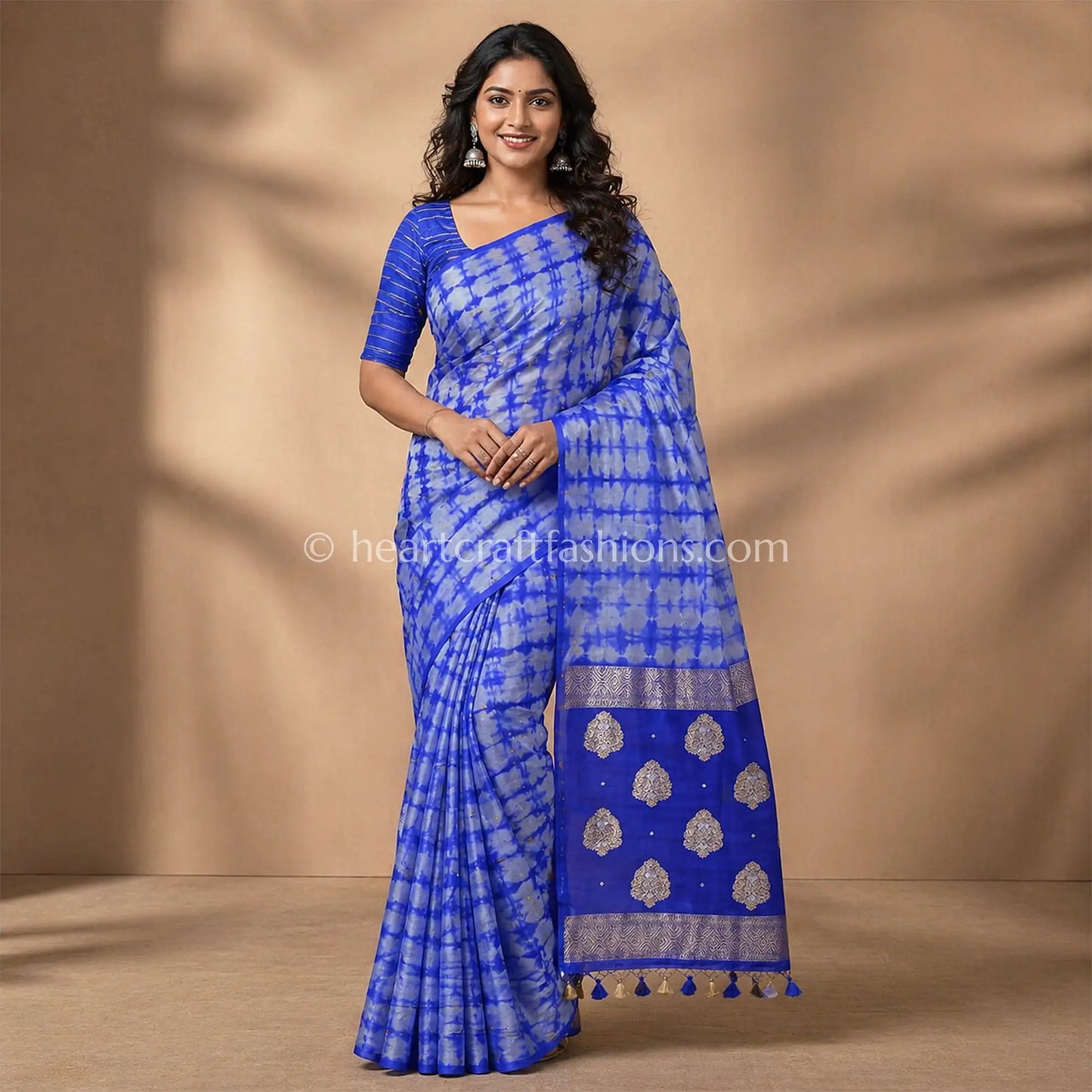 Royal Blue Tie-Dye Kora Silk Banarasi Saree