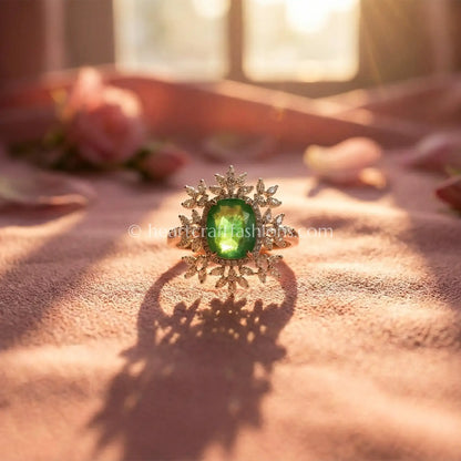 Royal Emerald Halo Statement Ring