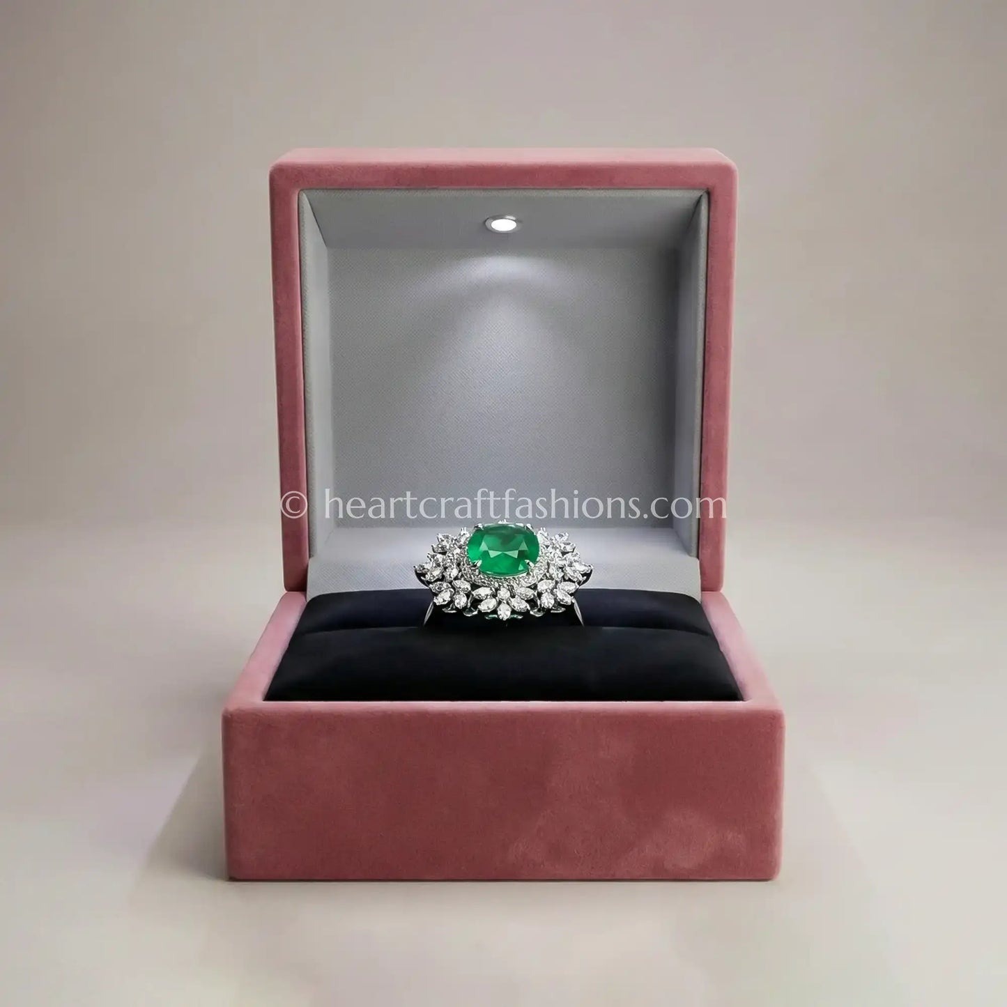 Royal Emerald Halo Statement Ring