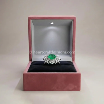 Royal Emerald Halo Statement Ring