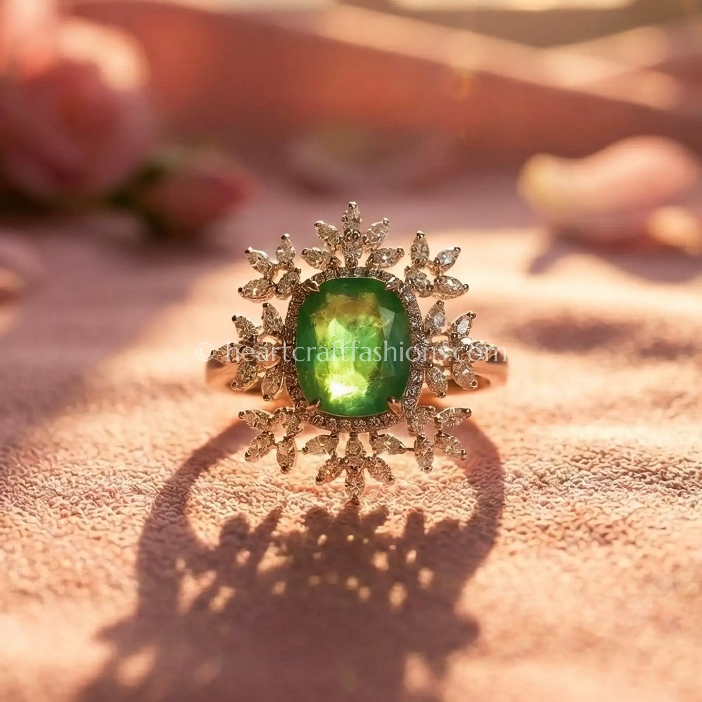Royal Emerald Halo Statement Ring