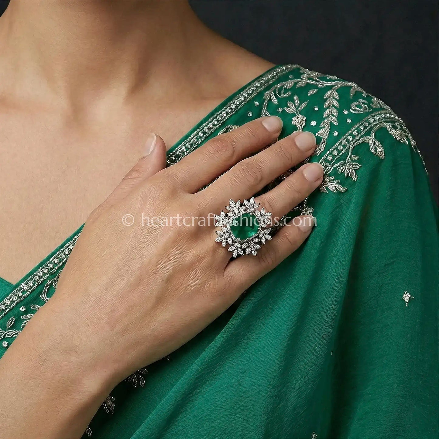 Royal Emerald Halo Statement Ring