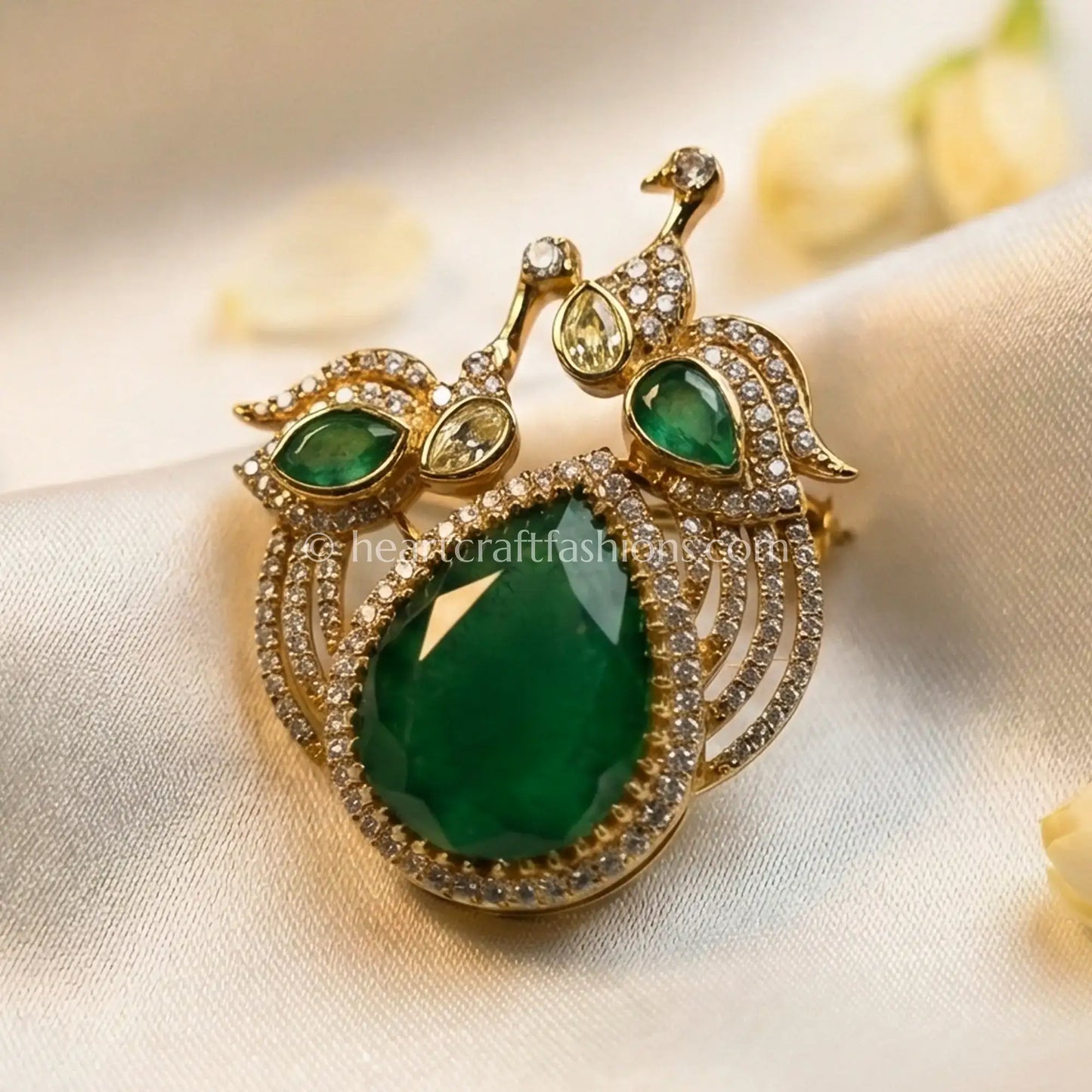 Royal Emerald Peacock Kundan Brooch