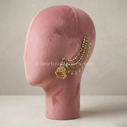 Sunehri Kundan Peacock Jhumka with Kanchain
