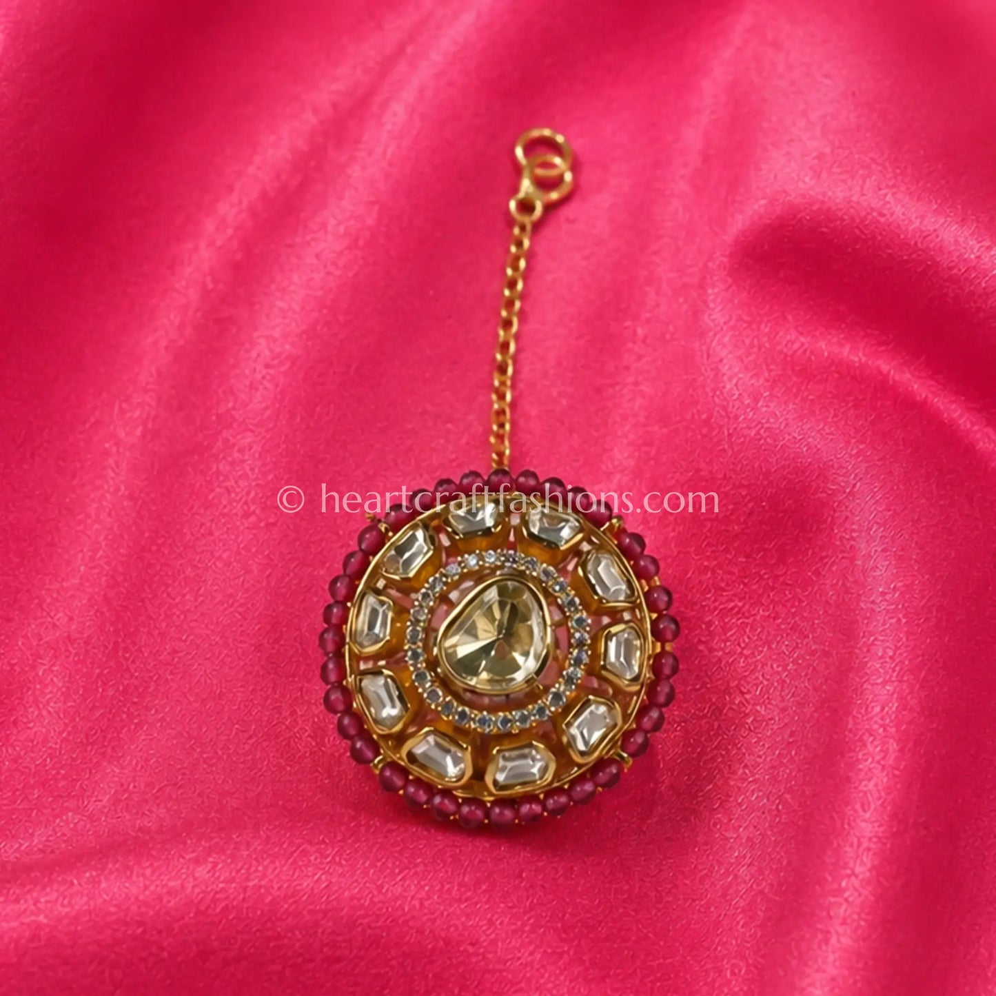 Royal Moissanite Champagne Kundan Borla with Ruby Bead Border