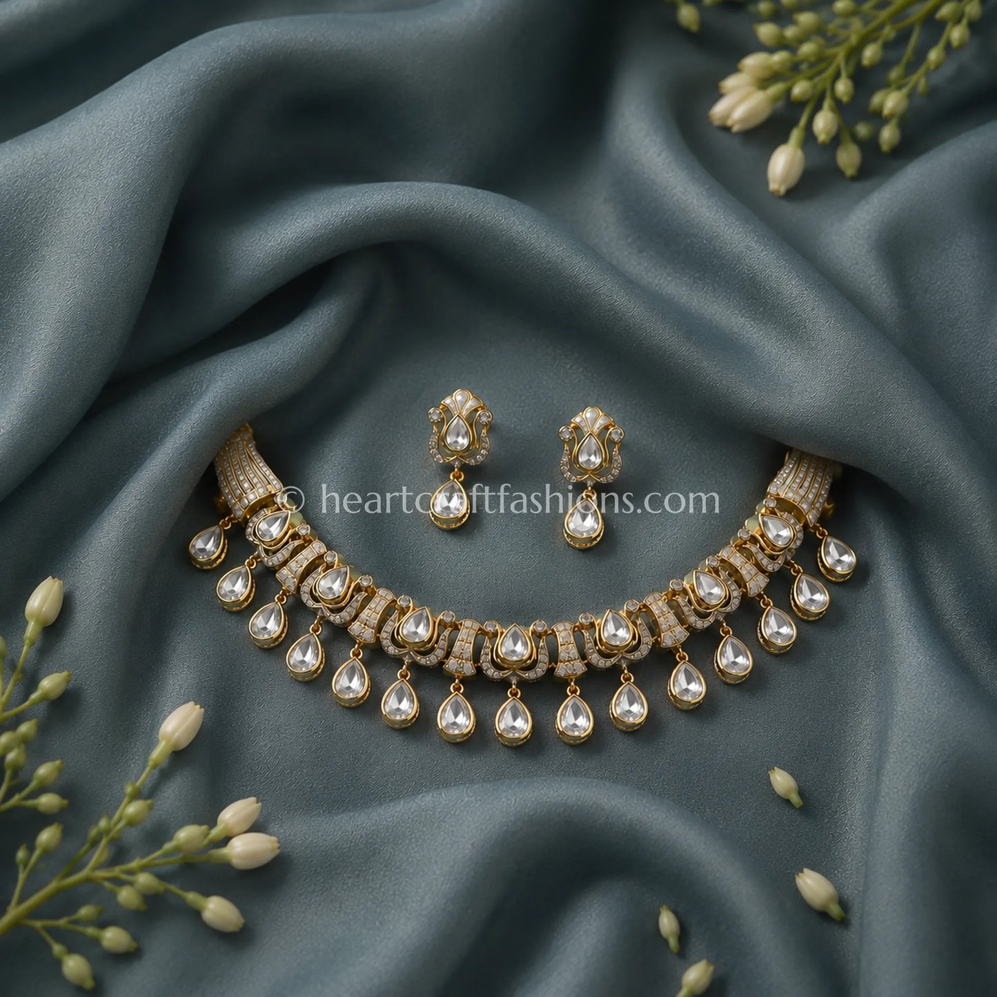 Royal Moissanite Polki & Antique Gold Crescent Choker Set