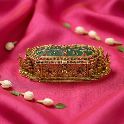 Royal Peacock Sindoor Box (Green Enamel)