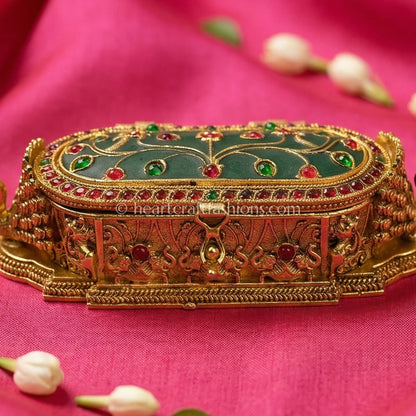 Royal Peacock Sindoor Box (Green Enamel)