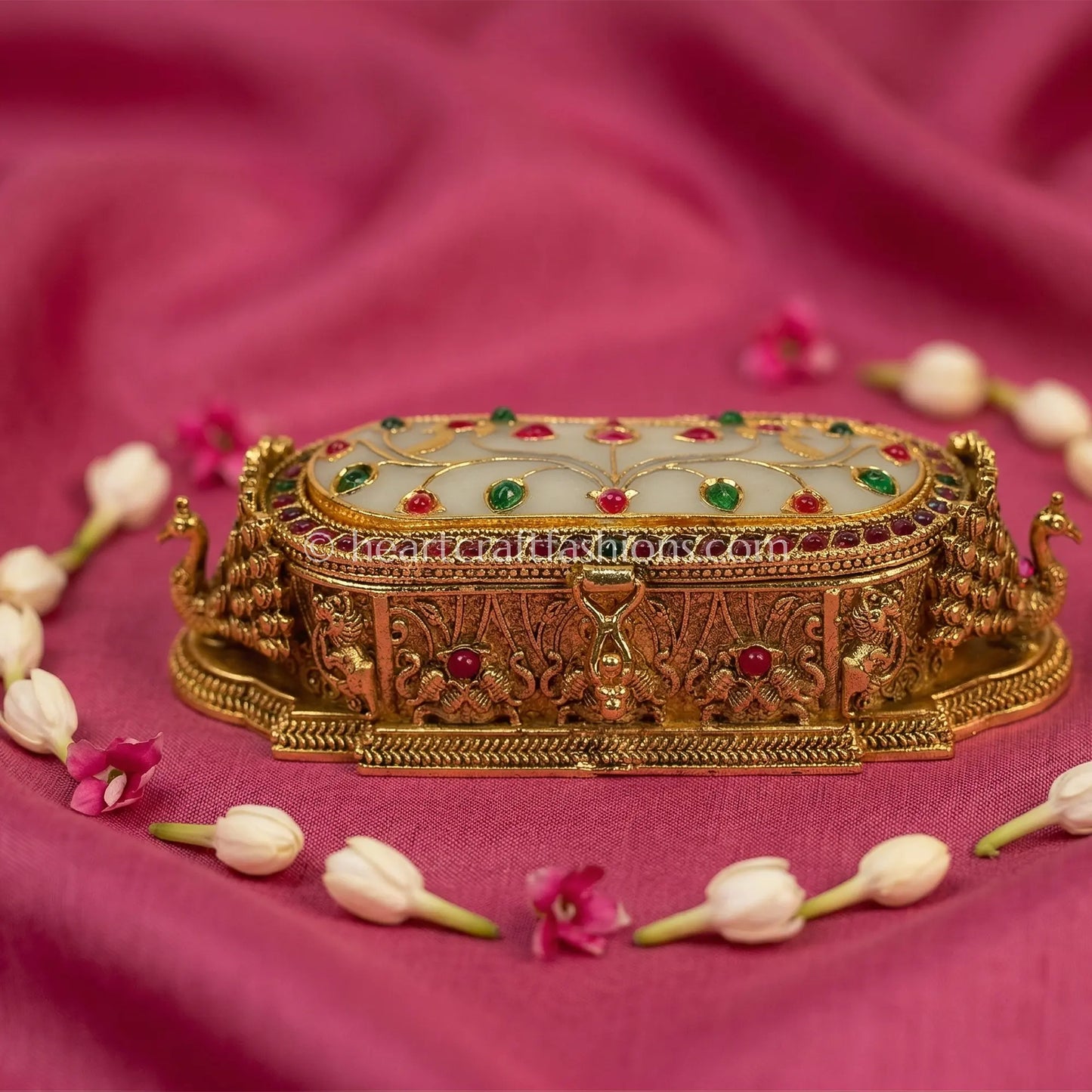 Royal Peacock Sindoor Box (Ivory Enamel & White Stone)
