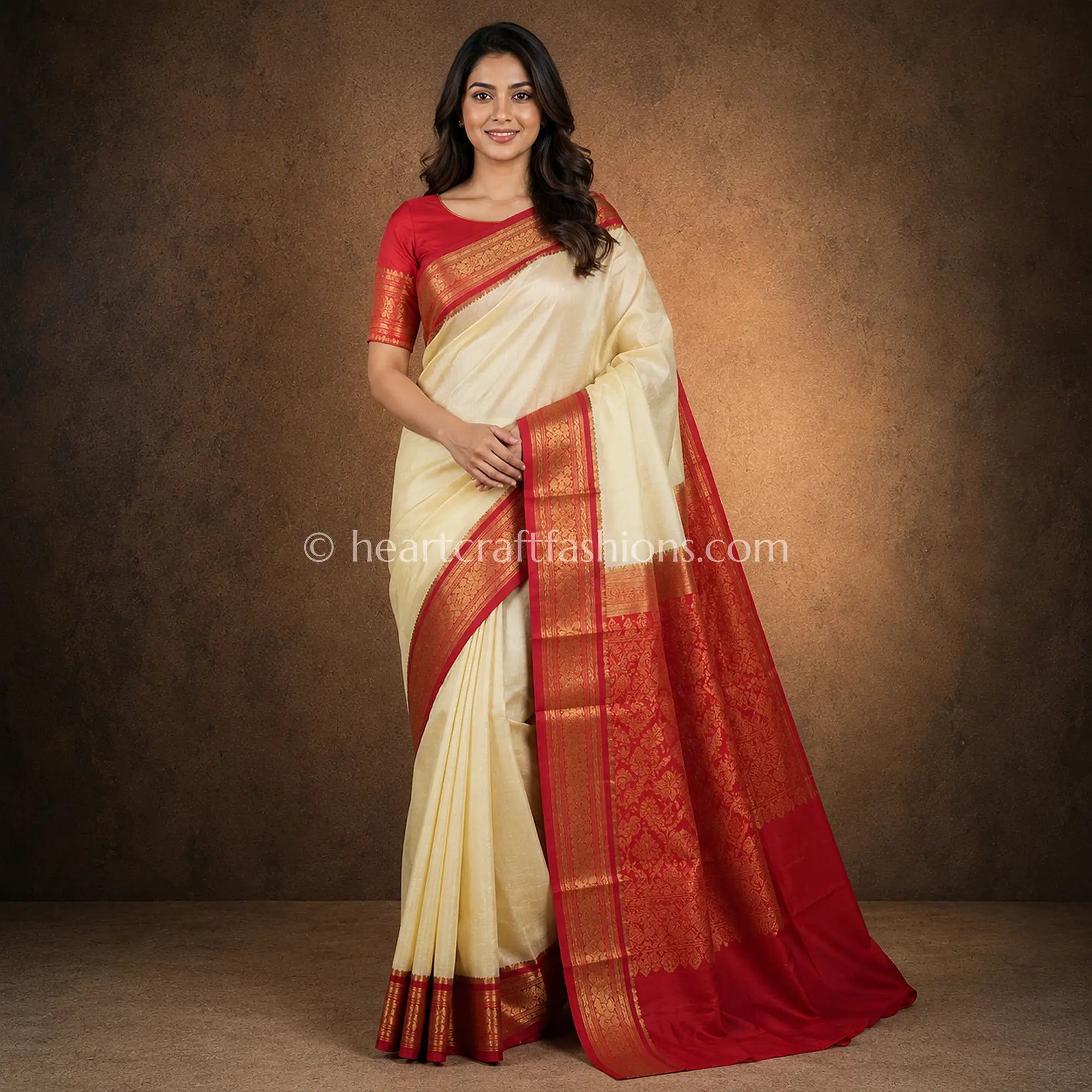 Pure Kanjivaram Red & White Silk Saree