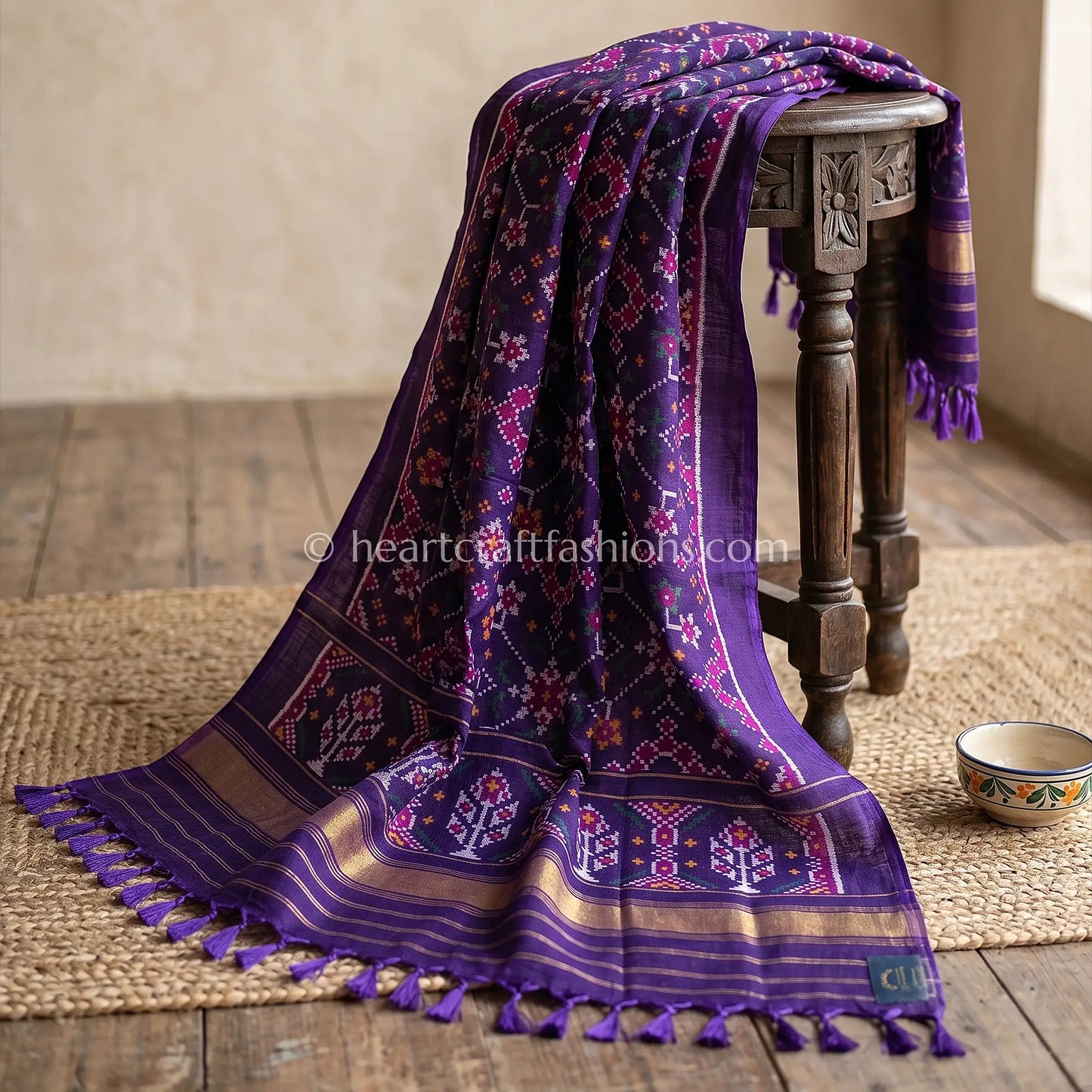 Royal Purple Rajkot Patola Silk floral design Dupatta