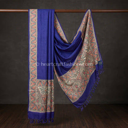 Royal Purple Tusser Triangle Pattern Hand Painted Madhubani Dupatta