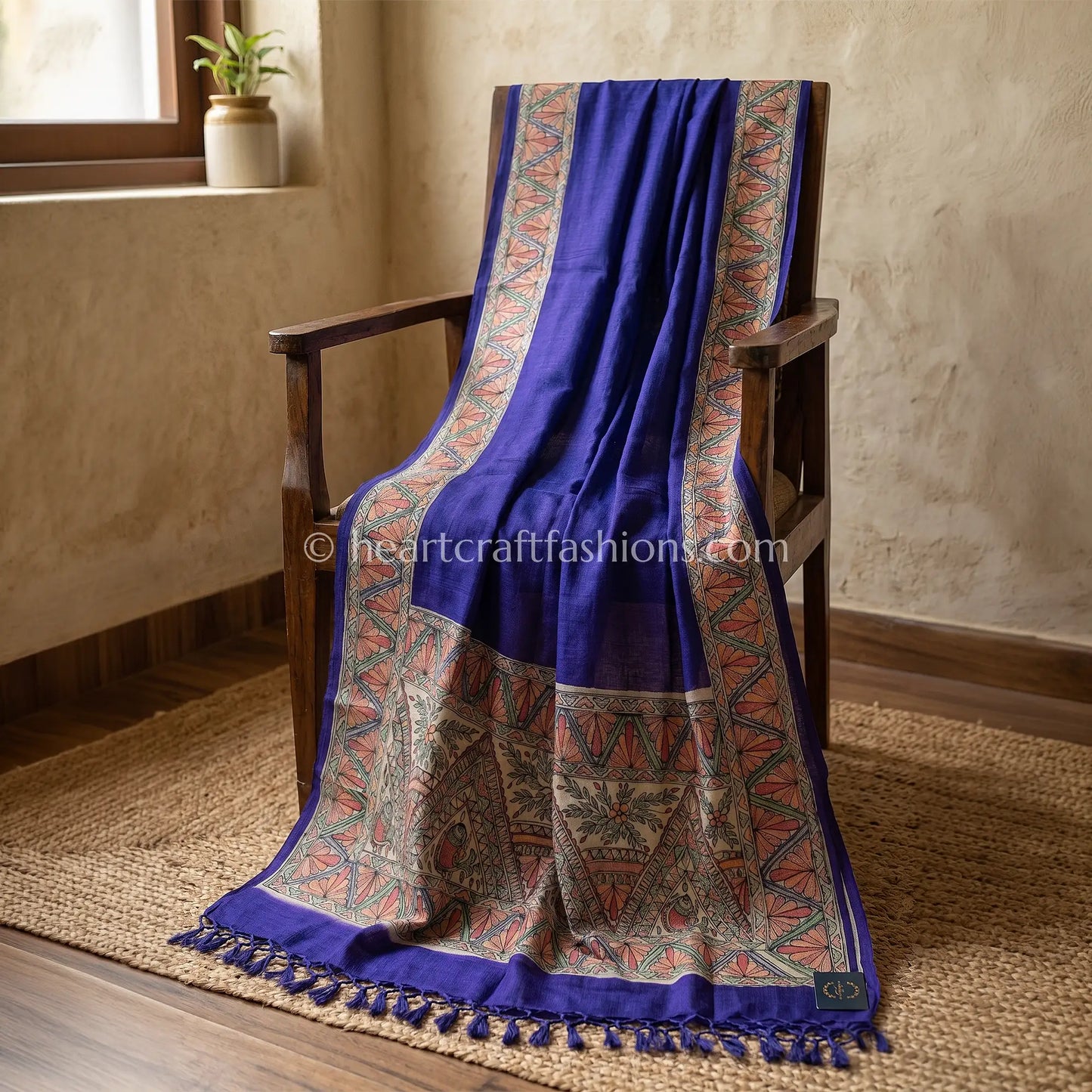 Royal Purple Tusser Triangle Pattern Hand Painted Madhubani Dupatta