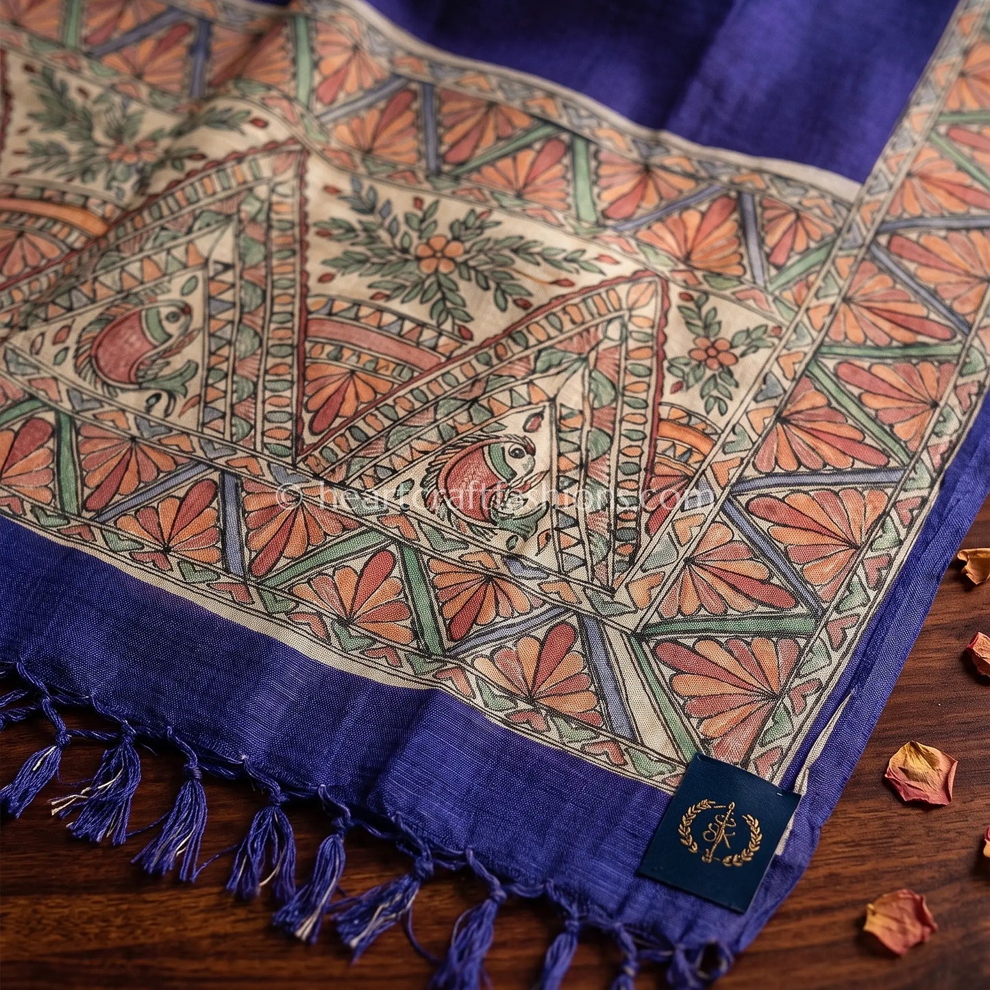 Royal Purple Tusser Triangle Pattern Hand Painted Madhubani Dupatta