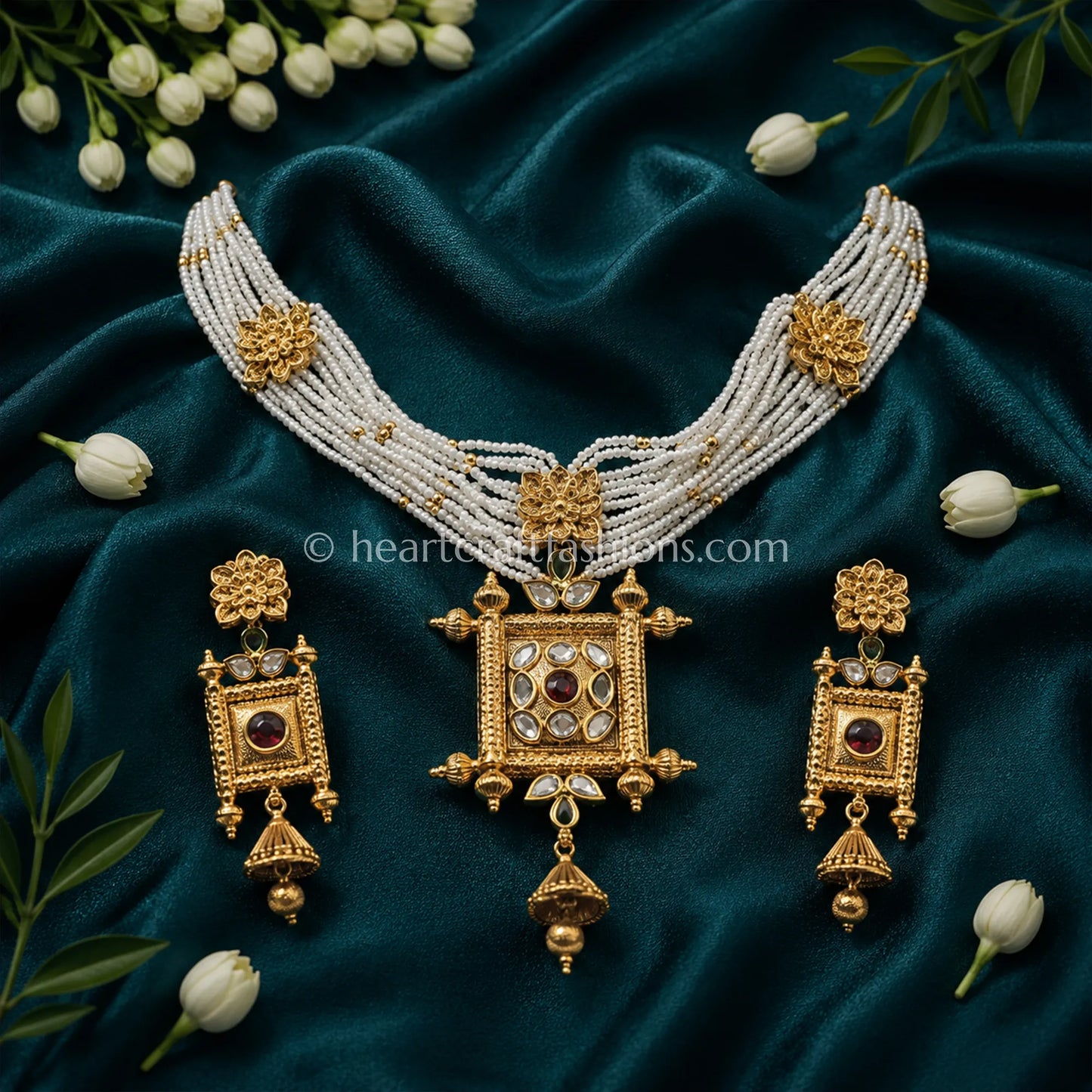 Royal Rajwadi Kundan Multi-Strand Pearl Pendant Necklace Set