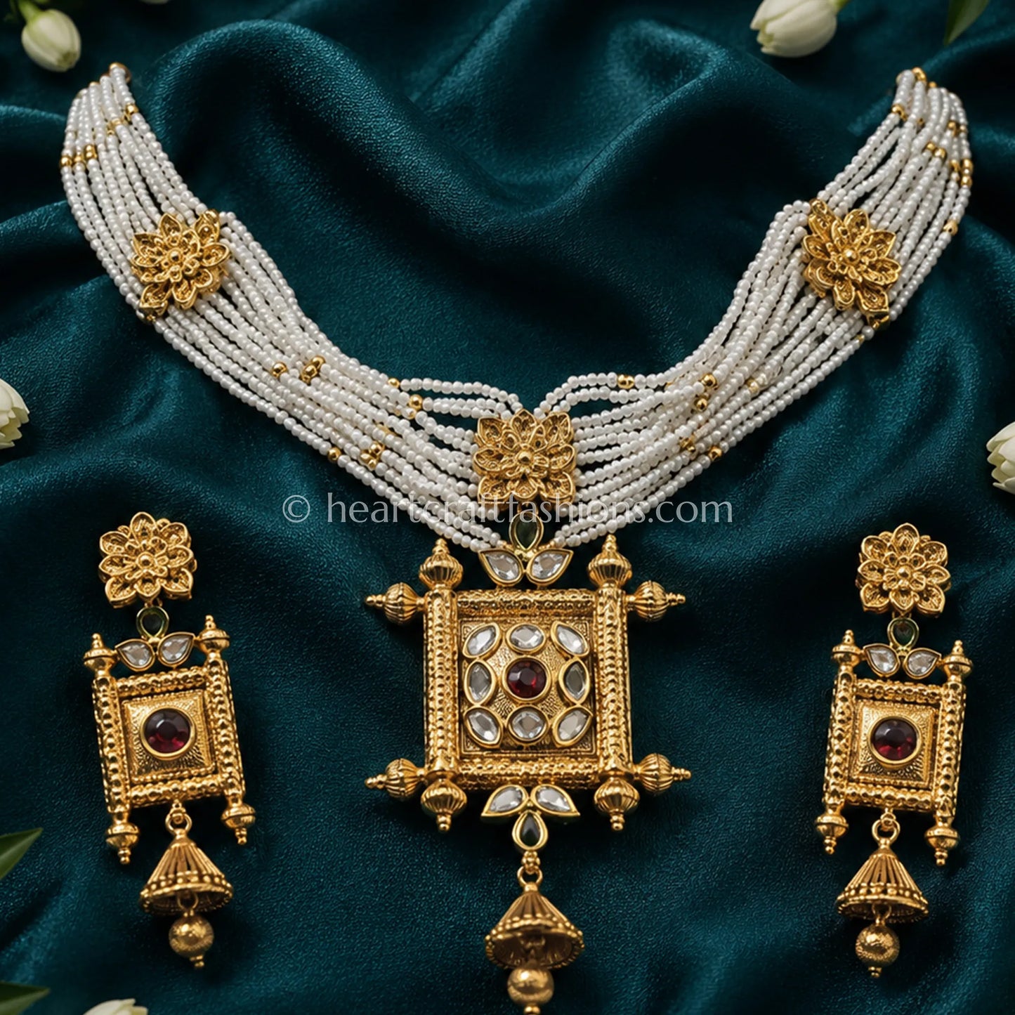Royal Rajwadi Kundan Multi-Strand Pearl Pendant Necklace Set