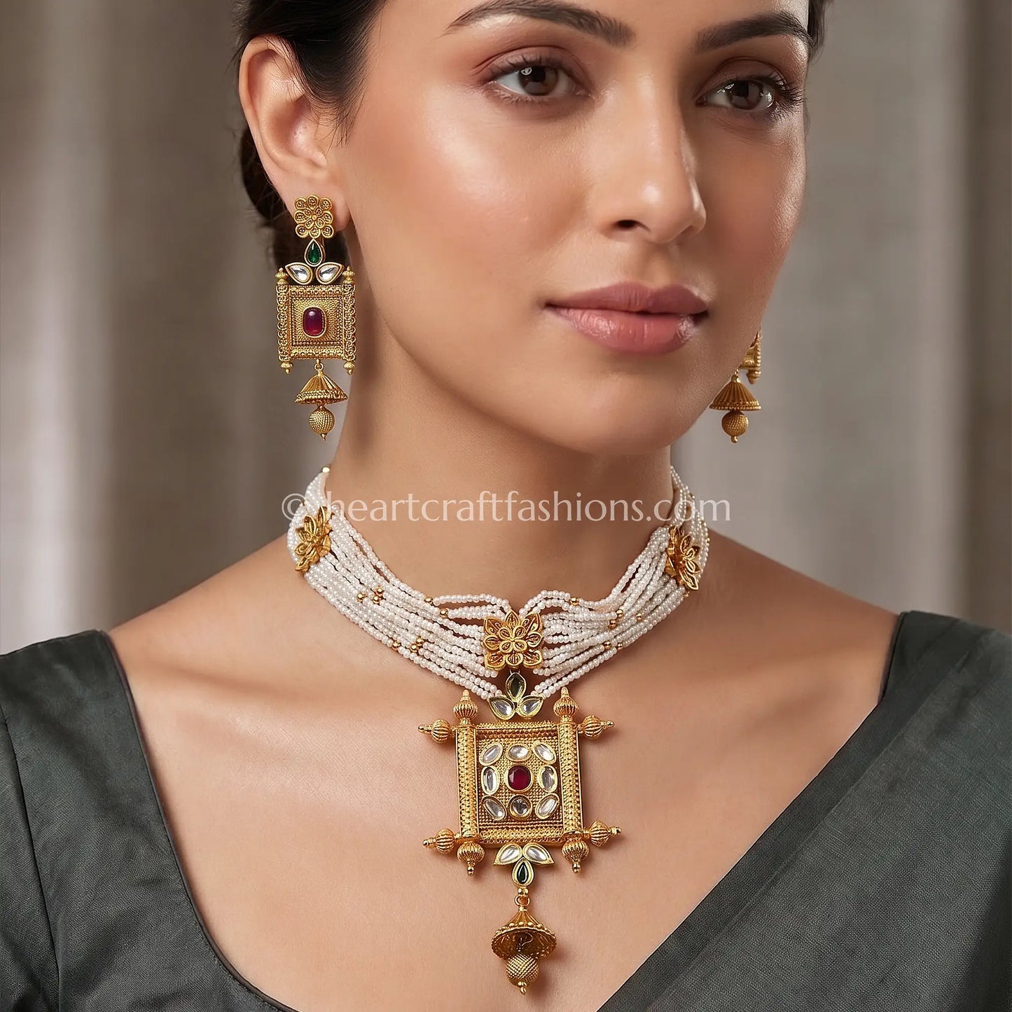 Royal Rajwadi Kundan Multi-Strand Pearl Pendant Necklace Set