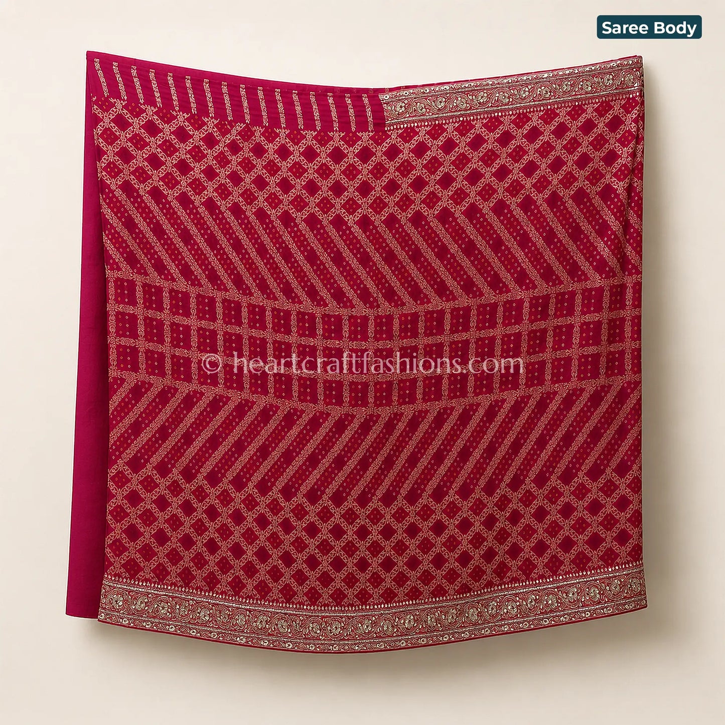 Royal Rani Pink Banarasi Khadi Bandhej Saree
