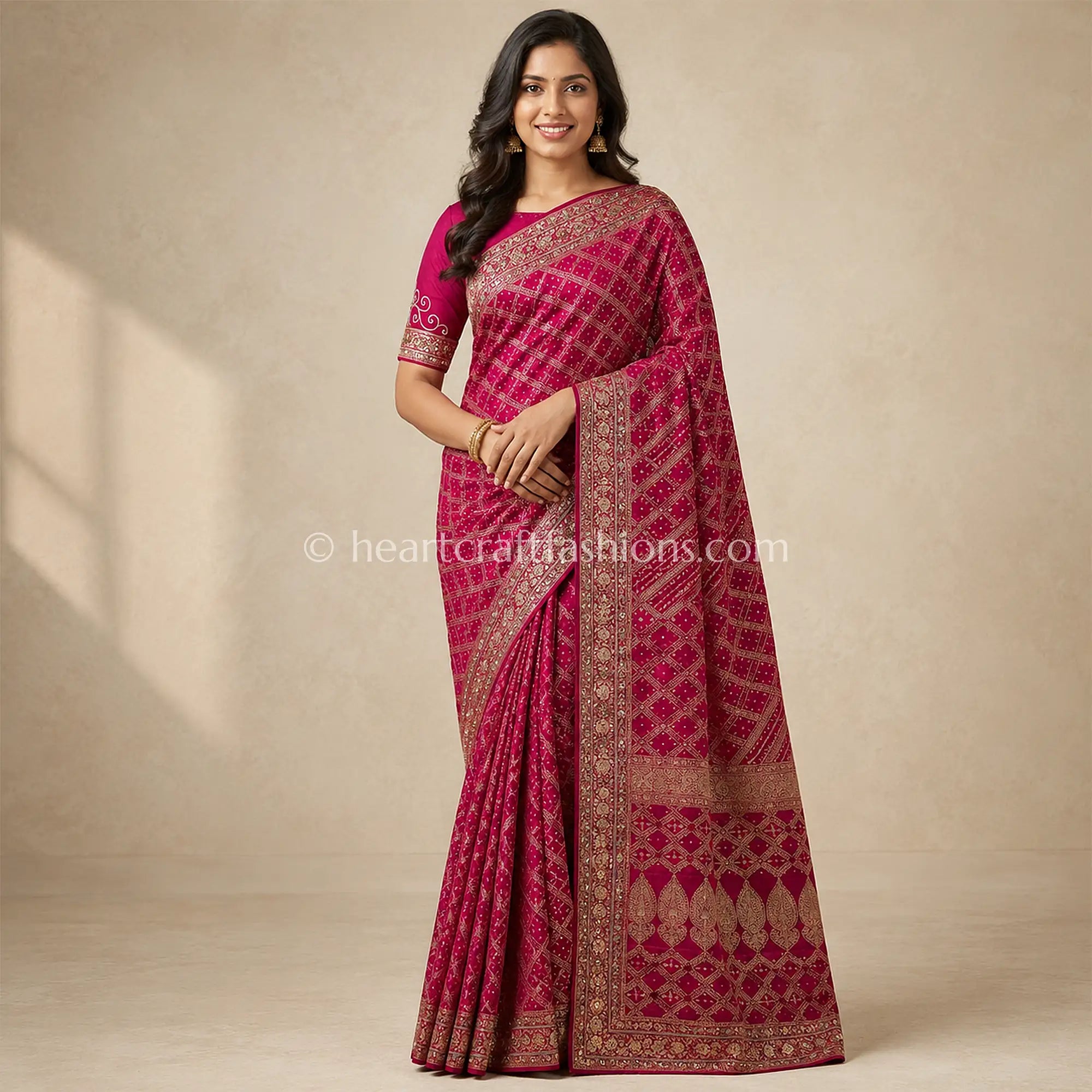 Royal Rani Pink Banarasi Khadi Bandhej Saree