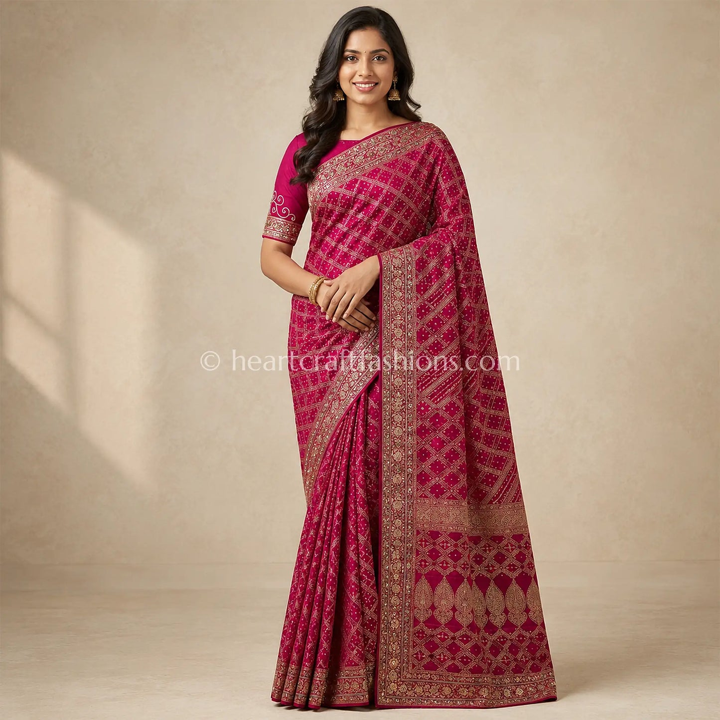 Royal Rani Pink Banarasi Khadi Bandhej Saree