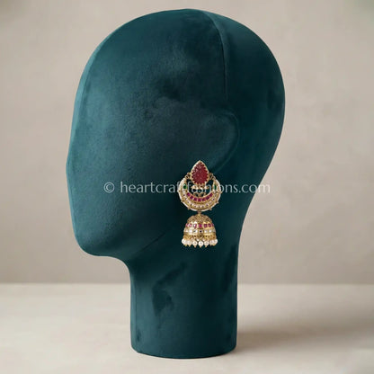 Royal Red & Multicolor Jadau Kundan Pearl Jhumka