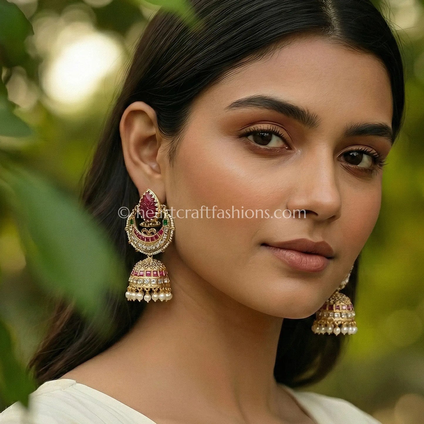 Royal Red & Multicolor Jadau Kundan Pearl Jhumka