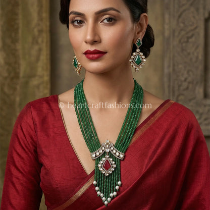 Royal Ruby Green Doublet Onyx Pirohi Sunehri Kundan Necklace