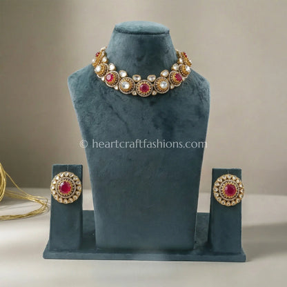 Royal Ruby Moissanite Polki Choker Set