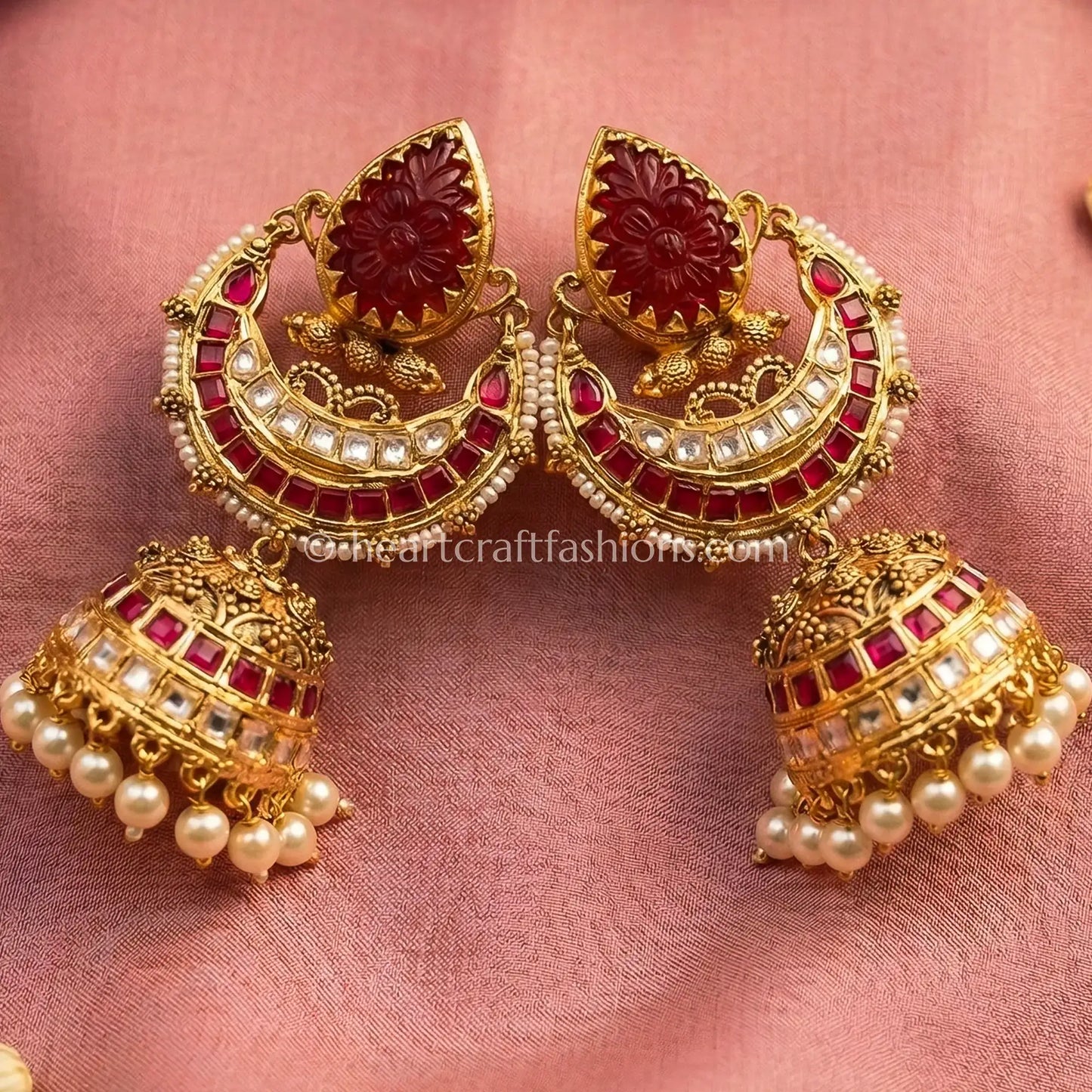 Royal Ruby Jadau Kundan Pearl Jhumka