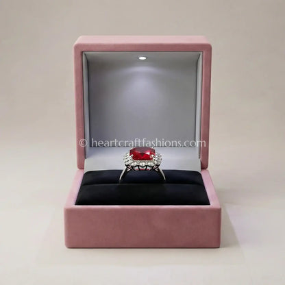 Royal Ruby Square Halo Statement Ring