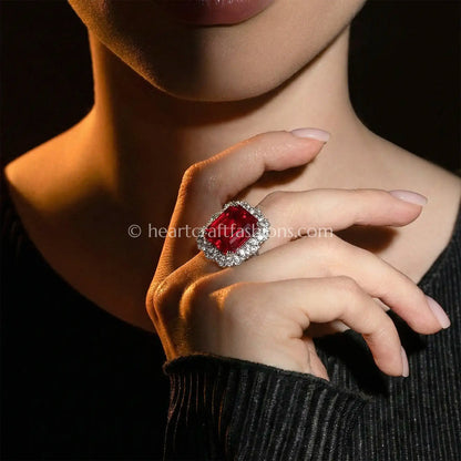 Royal Ruby Square Halo Statement Ring