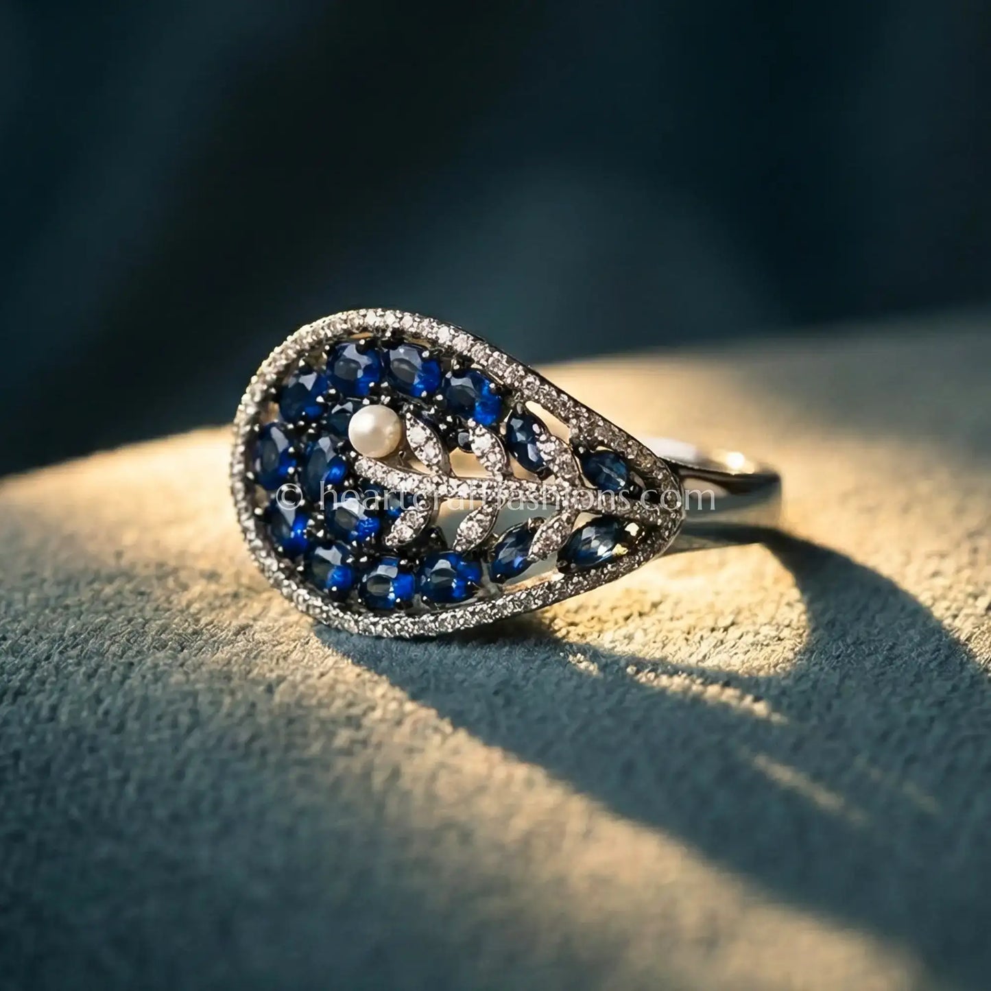 Royal Sapphire Leaf Statement Ring
