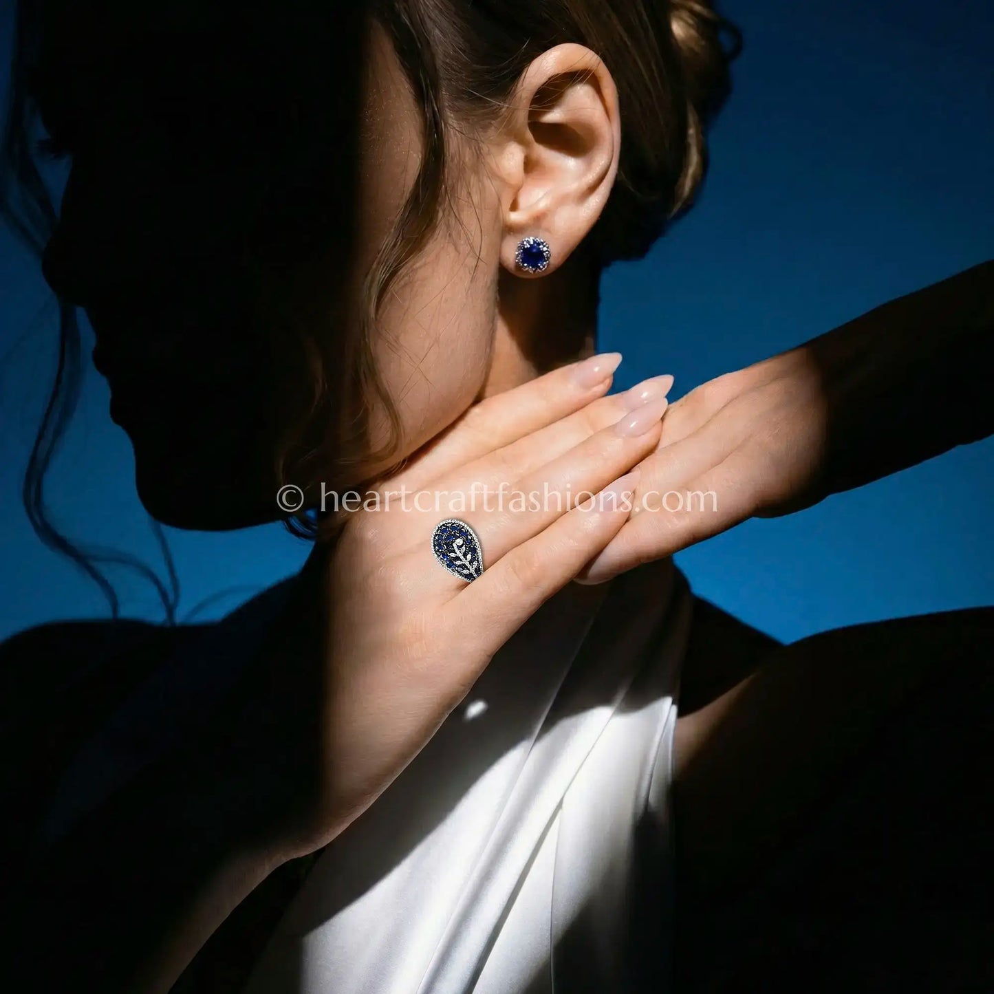 Royal Sapphire Leaf Statement Ring