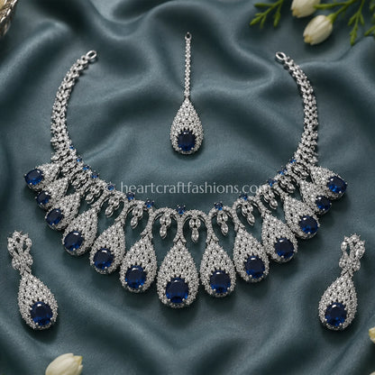 Royal Sapphire Teardrop Fringe Statement Set