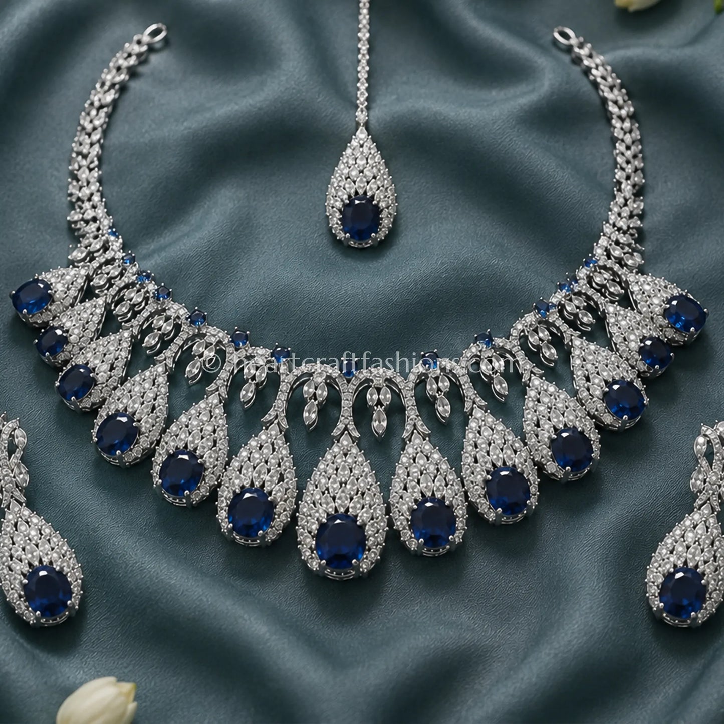 Royal Sapphire Teardrop Fringe Statement Set